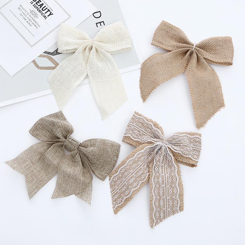 

Vintage White Flower Bow Bowknot Jute Linen Hessian Burlap Country Event Party Supplies Accessories Bouquet Wedding Decoration