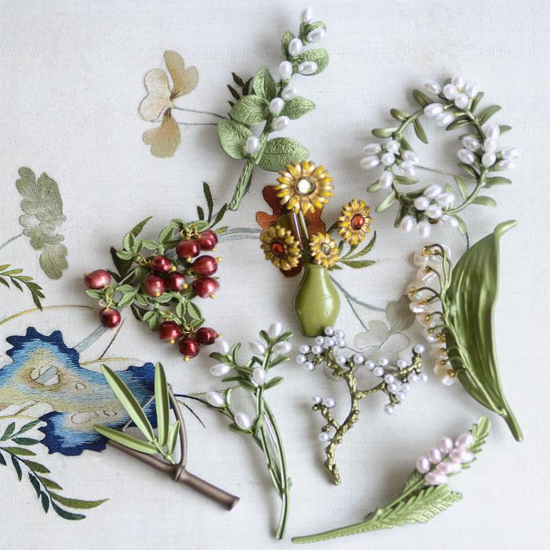 

Pins, Brooches Vintage Japan Garden Green Metal Spray Paint Plant Accessories Vegetation Crop Pearl Brooch For Women Party Gifts