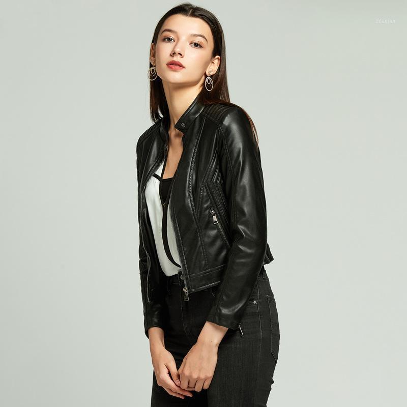 

Women Autumn Faux Soft Leather Jacket Ladys O Neck Long Sleeve Streetwear Pu Leather Outerwear Female Overcoat1, Yellow