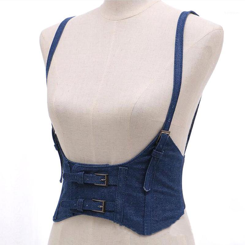 

New Sexy Women Push Up Bust Strap Harness Corset belts Women Casual denim Wide belt Lady Suspender accessories1, Black