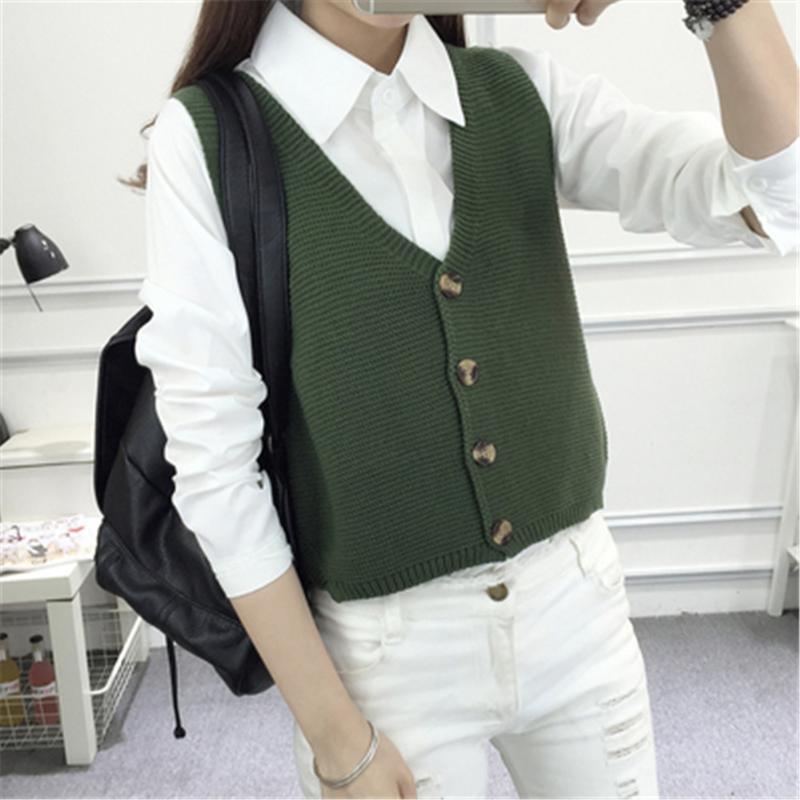 

Women's Vests Sleeveless V-neck Knitted Sweater Vest Women Loose Single-breasted Cardigan Short Paragraph Female Spring Autumn, Black;white