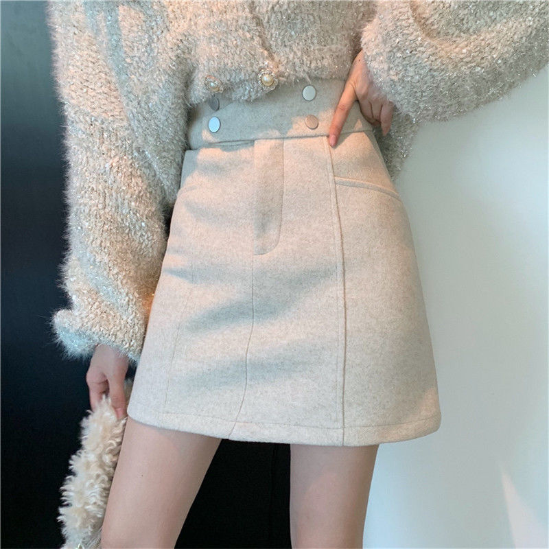

2021 New winter female short of solid wool knee skirts above a line skirt thin mujer y392 RLHI, Heise