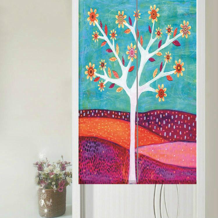 

Nice Curtains Fresh Style Art Tree Series Door Curtain Decorative Partition Two-piece Type Household Geomantic Lucky Curtain 85x, Yellow