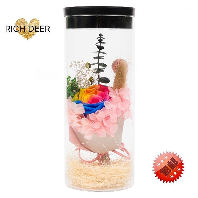 

LED light Wedding Gift Preserved Flowers Birthday Rose Flower Light Romantic Valentine's Day Rose Flower Glass Jar Home Decor1