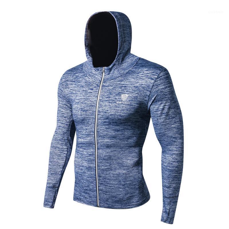

Hoody Sport Shirts Men Rashgard Running T Shirts Long Sleeve Zipper Tshirt FANNAI Fitness Tops Sportswear1, Blue
