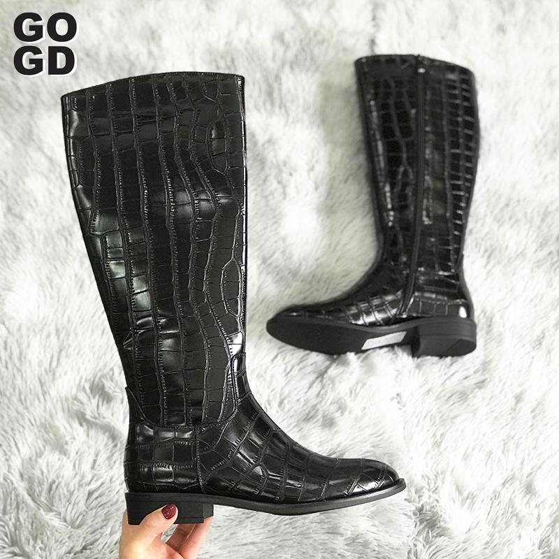 

GOGD]Women Boots Black Leather Female Zipper Cross-tied Bling Shoes Buckle Riding With Diamond1