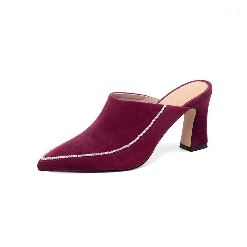 

2020 Women Sandals Microfiber Bordered Square High Heel Women Pumps Pointed Toe Scrub Summer Slingback Shoes Size 34-431, Black