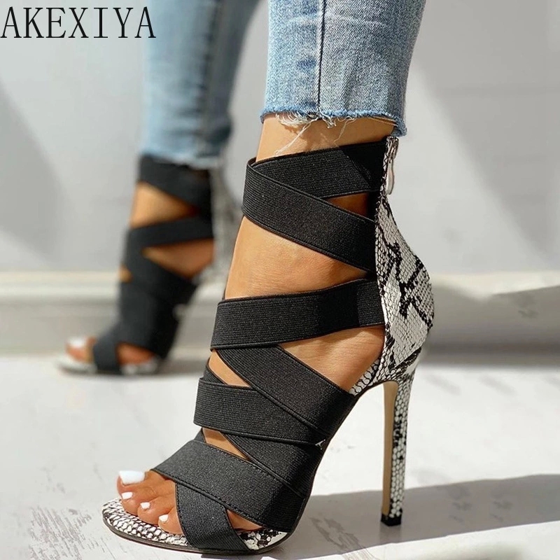 

Women Sandals 2020 Women Heels Fashion Patchwork Fitted Mixed Color Snake High Heels Sandals Casual Shoes Size 37 ~ 43 #lp5m, Black