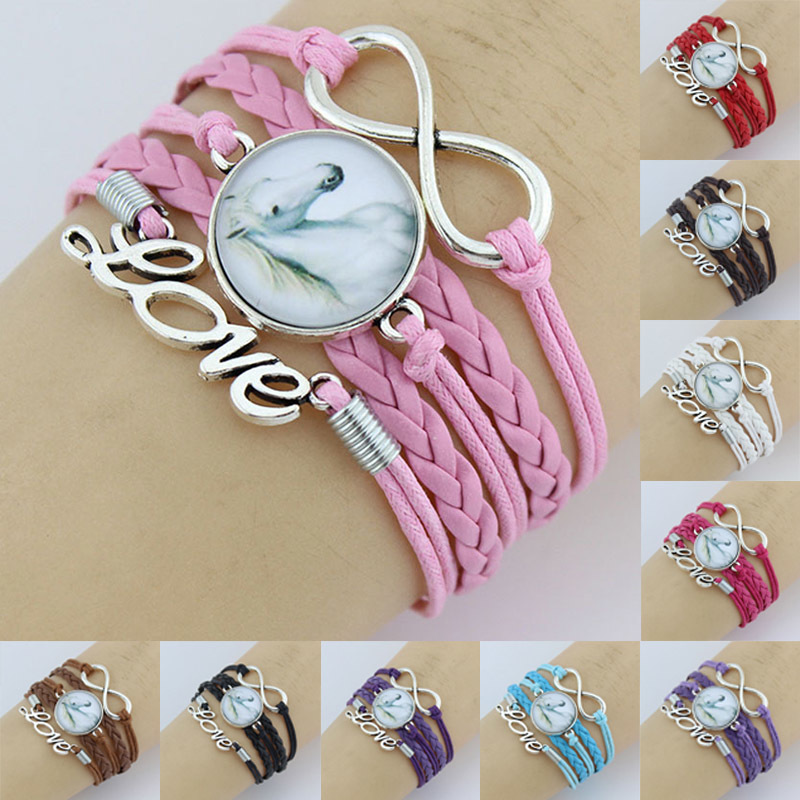 

Infinity Love Horses Dome Cabochon Charm Wrap Bracelets Horse Braid Charms Bracelet Women & Men Girl Bracelets Jewelry