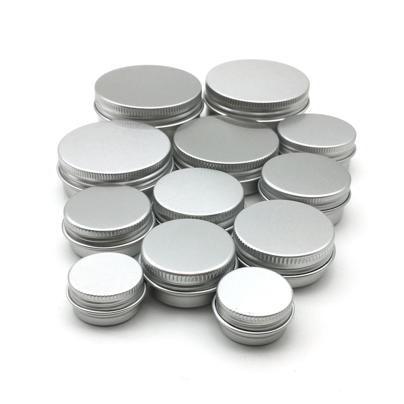 

100Pcs Aluminum Jars 5g/10g/15g/20g/30g/50g/60g Metal Empty Cosmetic Face Care Eye Cream Lip Balm Gloss Packaging 201013