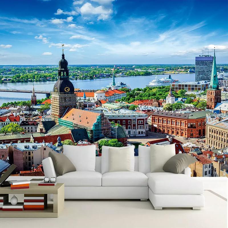 

Custom Any Size 3D European Town Blue Sky Beautiful City Murals 3D Wallpaper Bedroom Living Room TV Decoration Wall Cloth Fresco, As pic