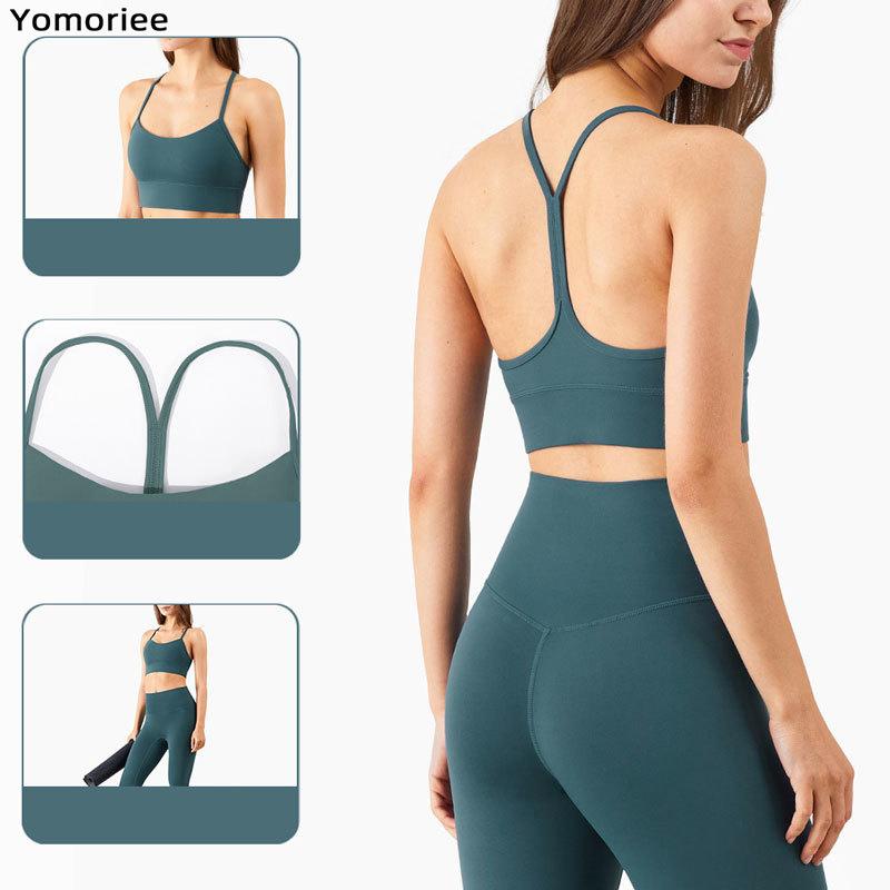 

Women Sports Bra High Impact Padded Thin Shoulder Strap Halter Gym Running Underwear Yoga Crop Top Push-up Workout Brassiere, Deep jade