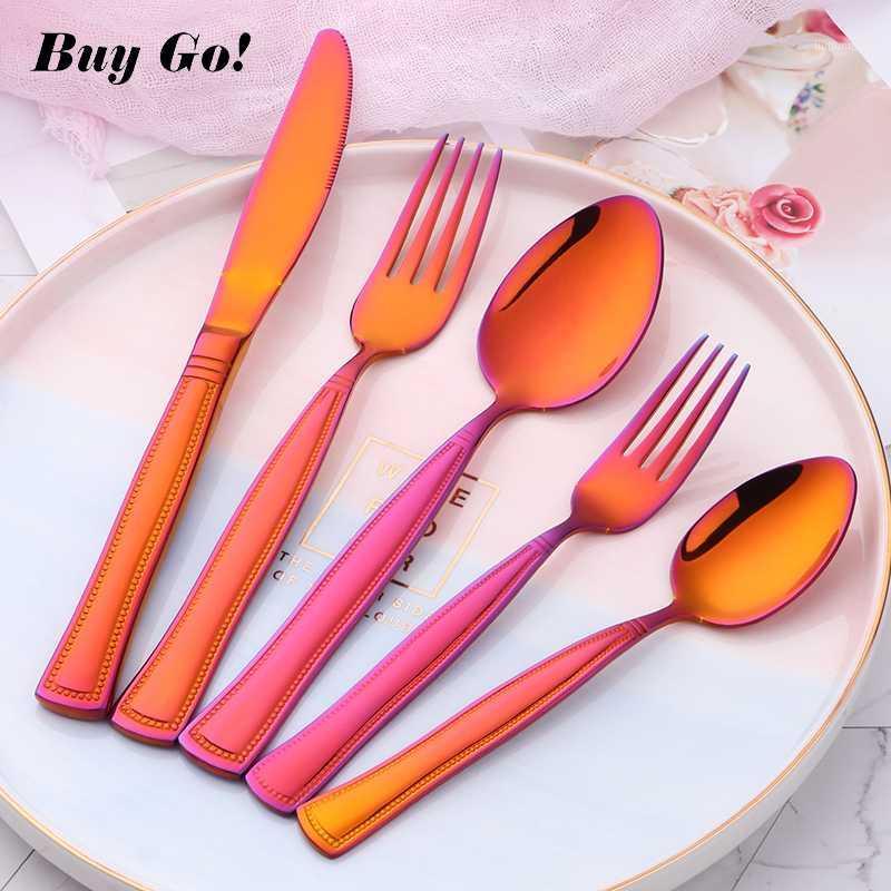 

20/30PCS Stainless Steel Luxury Cutlery Set Orange Red Flatware Sets Rainbow Gold Knife Salad Fork Teaspoon Tableware Set C1811