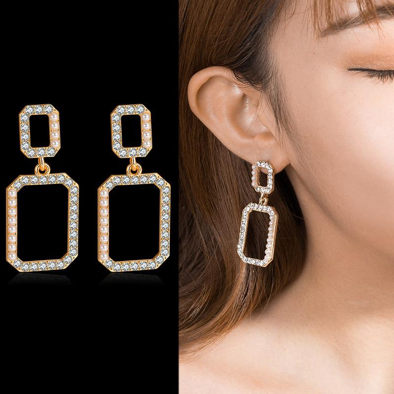 

Dangle & Chandelier ZWC Fashion Sweet Pearl Earrings For Women Temperament Simple Long Personality Crystal Jewelry Wholesale