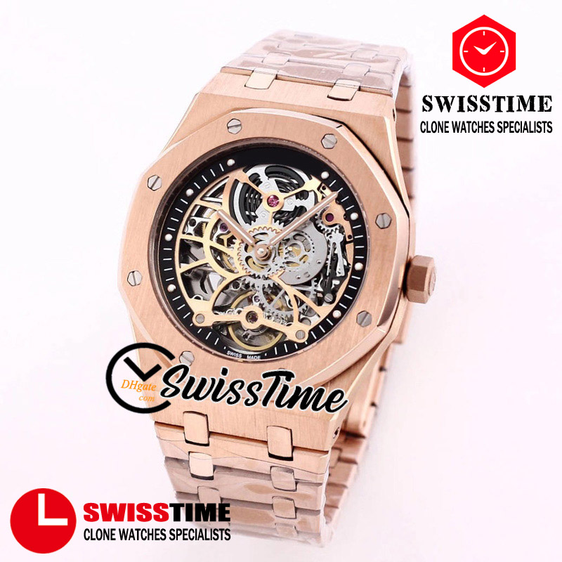 

Sale New 41mm 26518 A2813 Automatic(28800) Mens Watch Skeleton Tourbillon Dial Black Inner Rose Gold Case Bracelet Sport Watches SwissTime, Customer-defined waterproof service