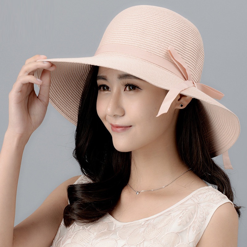 

Lady New Sun Hat Girl Summer Straw Sun Cap Wide Brim Girls Outside Beach Cap Students Leisure Tavel Hat Foldable B-8026, Style1