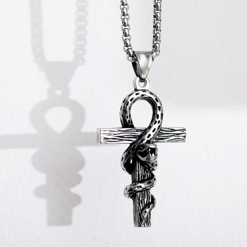

Colar Snake Cross Pendant Necklace Men Jewelry Stainless Steel Vintage Gothic Striking Necklaces 2020 Collares Mens Jewellery