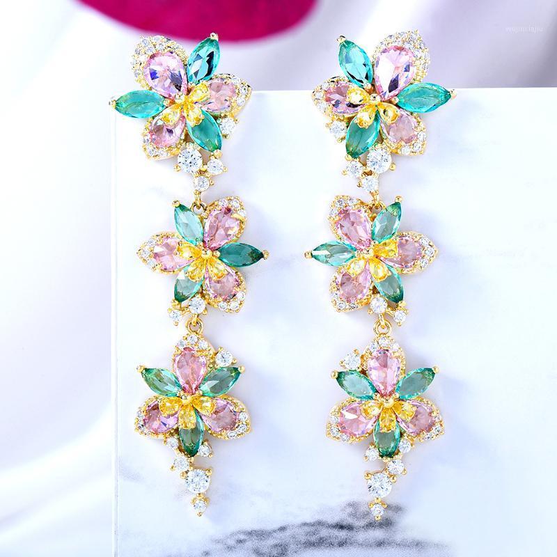 

Dangle & Chandelier GODKI Multicolor Flowers Earrings For Women Wedding Miami Prong Cuban Chain Link Cubic Zirconia CZ Set Hip Hop Chains