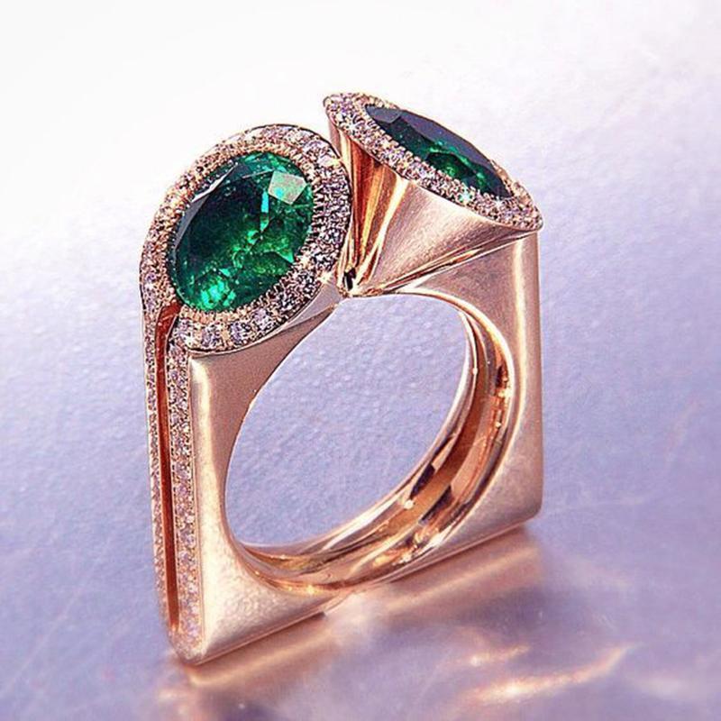

Cluster Rings Delicate Geometry Circle Rose Gold Women Finger Green Cubic Zircon Crystal Engagement Wedding Jewelry Z5M2961
