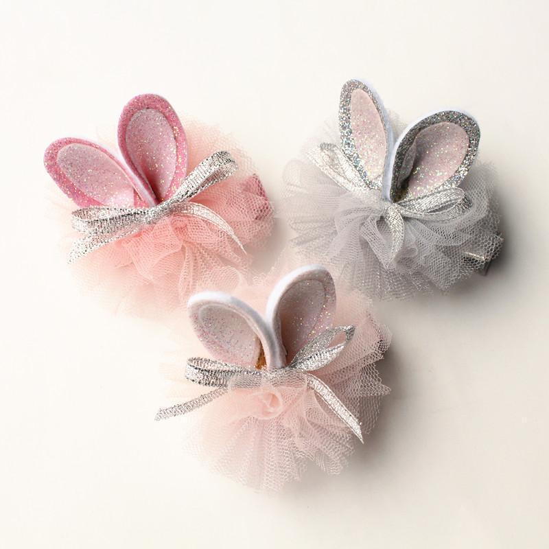 

New Luxury Glitter Felt Kid Hair Clips Korean Princess Girls Hair Barrette 15pcs/lot Cartoon Ears Pink Bows Solid Hairpin1, Grey color