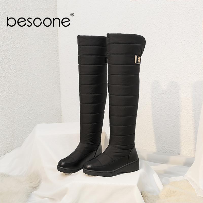 

BESCONE Ladies Knee-High Boots Winter Warm Comfortable Round Toe Handmade Shoes Woman Microfiber Basic Solid Slipsole Boots BM86, Black