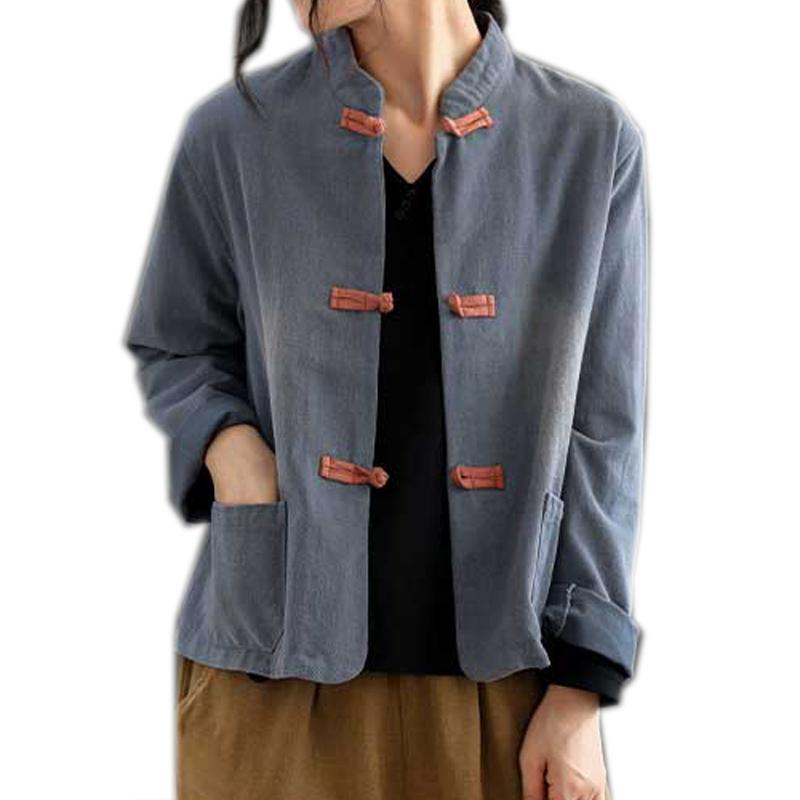

Women Chinese Style Jacket Outwear Buckles Solid Retro Vintage for Spring Autumn Female New Big Loose A11280910, Gray
