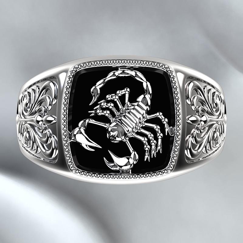 

Punk Scorpio Black Silver Color Rings For Men Signet Mens Biker Hip Hop Gothic Jewelry Super Cool Scorpion Women Rings