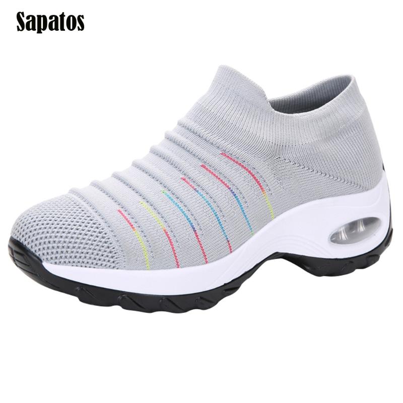 

Fashion Shoes Women Mesh Casual Shoe Thick Bottom Rocking Shoe Student Working Sneaker Leisure personality Shoes Comfortable, Gray