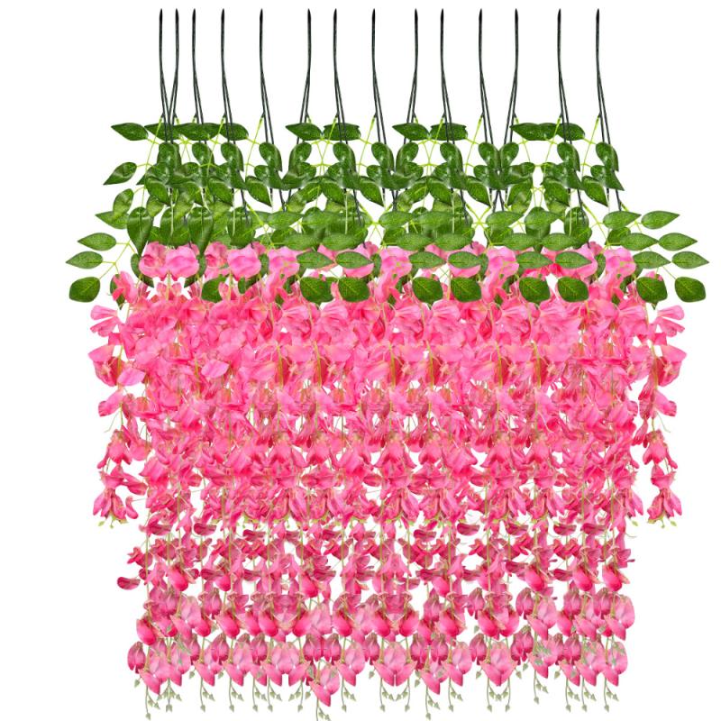 

IMIKEYA 12 Pcs Artificial Silk Wisteria Ivy Vine Green Leaf Vine Garland Simulation Props 90CM for Party Wedding Home Decoration, Pink
