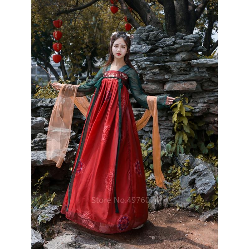

Chinese Style Ancient Costume Women Elegant Embroidery Hanfu Vintage Fairy Princess Dress Folk Dance Clothing Girl Stage Wear, Color3