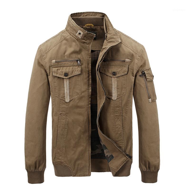 

Spring autumn men thin cotton zipper multi pockets stand collar army jacket male cardigan sports coat short windbreakers1, Khaki