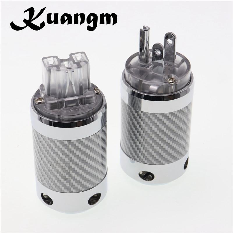 

Kuangm Hi-end US Version Carbon Fiber Tellurium Copper Rhodium Plated DIY Electrical US 3pin ac power cord plug Connector adapte