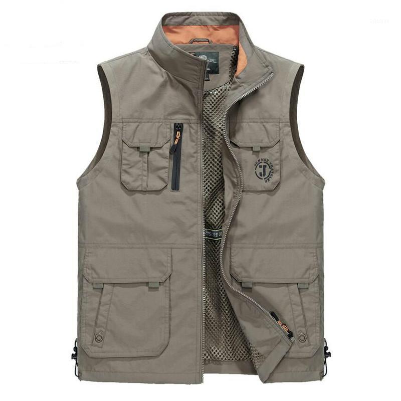 

Summer Autumn Vest Men Big Size -6XL Casual Thin Mesh Tactical Vest Stand Collar Multi-pockets Gilet Homme Waistcoat1, Deep blue