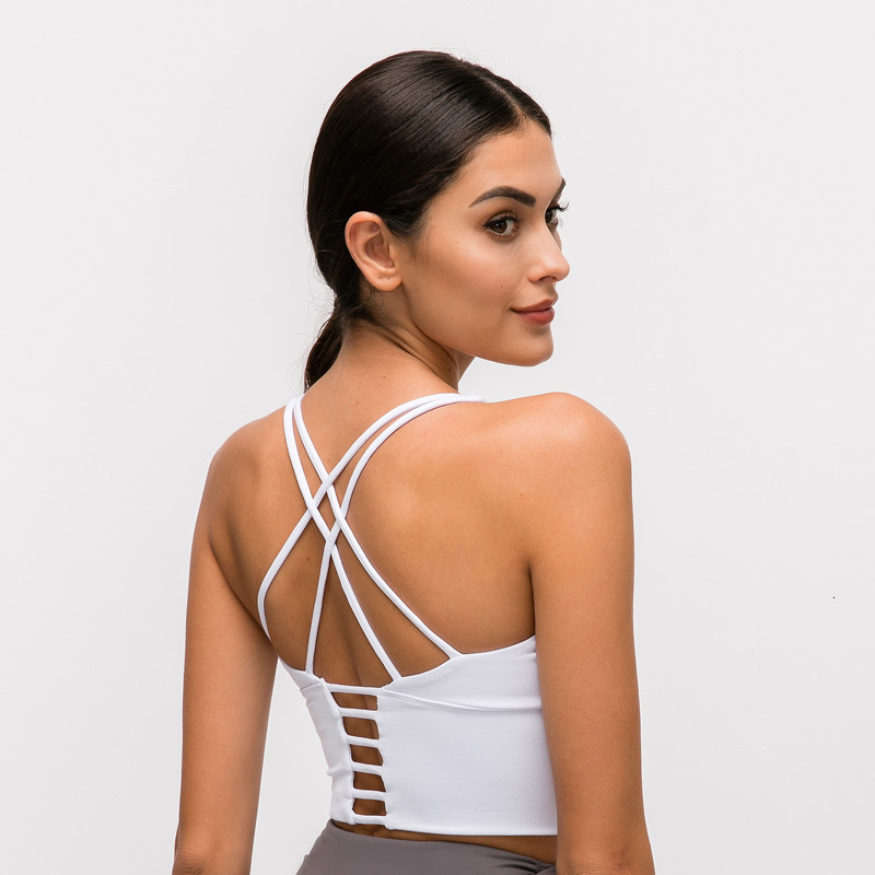 

2021 New Breathe Cross Back Sports High Impact Workout Women Yoga Padded Push Up Bra Oamf, White