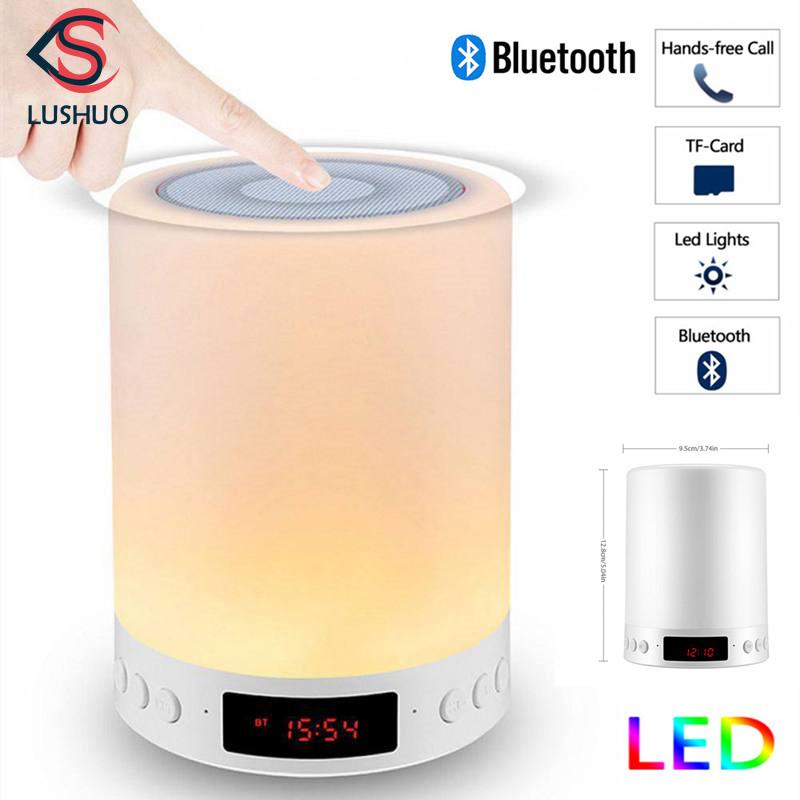 

LUSHUO Bluetooth Speaker Portable with Night Light Time Display Bluetooth Speaker Touch Control Color LED Bedside Table Lamp