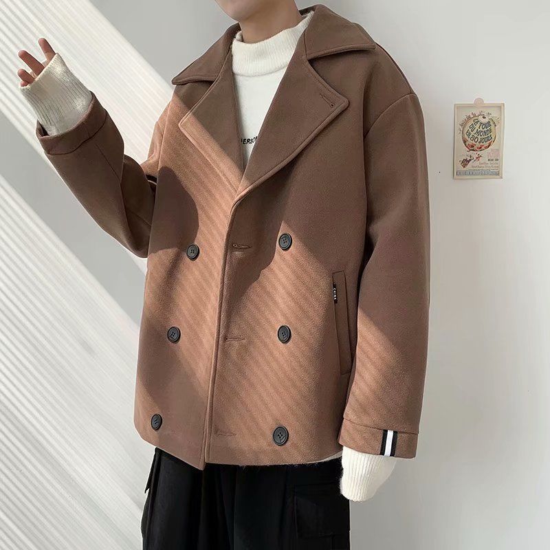 

Coat 2021 Male Autumn Thin New Winter Pure Wool Jacket Lapel Fashion Young Men's Clothes XO54, Army green.