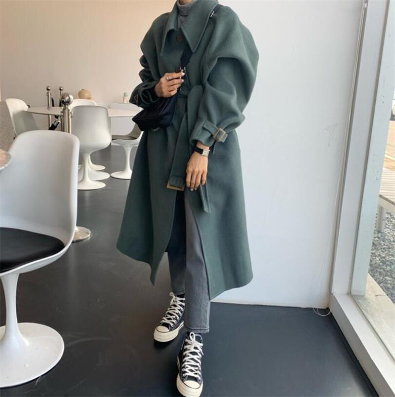 

Plus Size Coat for Women Winter 2020 Vintage Turn-down Collar High Waist Solid Long Sleeve Loose Overcoat Ladies Elegant Outwear, Green