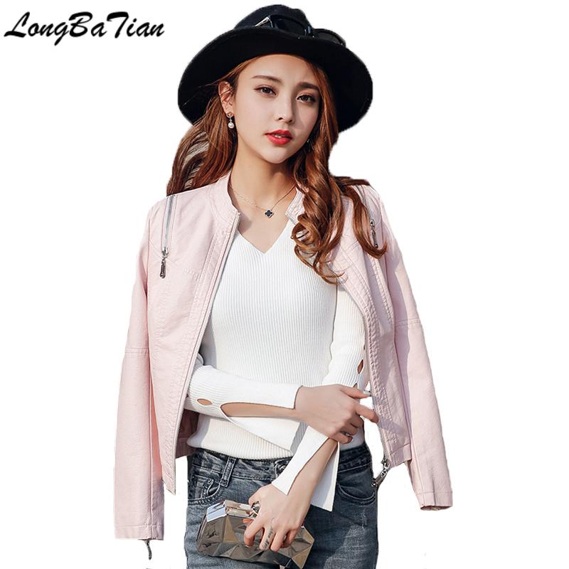 

Pink Leather Women 2020 Spring Autumn Faux Soft Biker Coat Zipper Design Motorcycle Jacket Clothing -2XL Suede