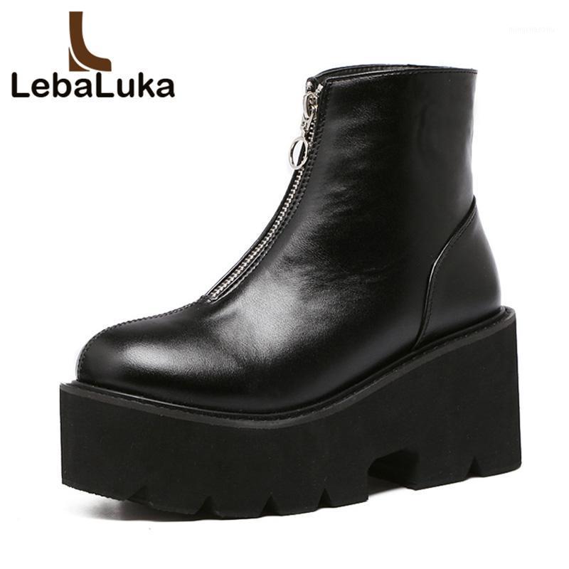 

Tuyoki Women Platform High Heel Boots Motorcycle Zipper Ankle Thick Heels Boots Punk Warm Shoes Women Footwear Size 33-431, Black