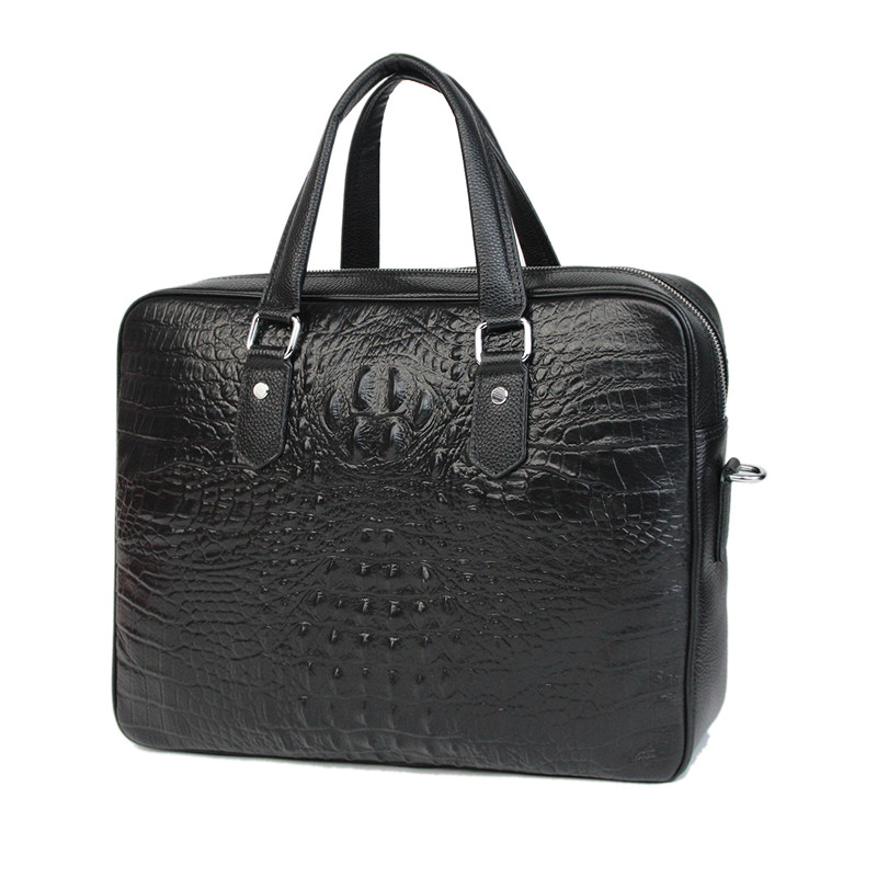 

Wholesale factory men leather shoulder bags European crocodile business briefcase horizontal large capacity computer bag classic embossed leather handbag, Black-8211