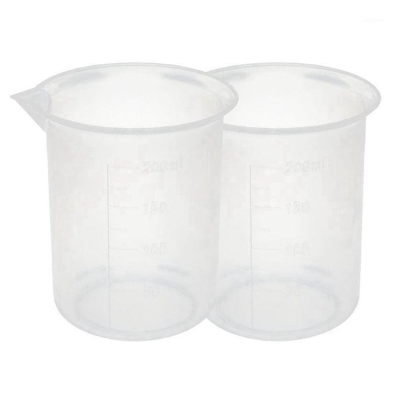 

NEW-Kitchen Lab Graduated Beaker Clear Plastic Measuring Cup Thicken with Cap Measuring Jug 200mL 2pcs1