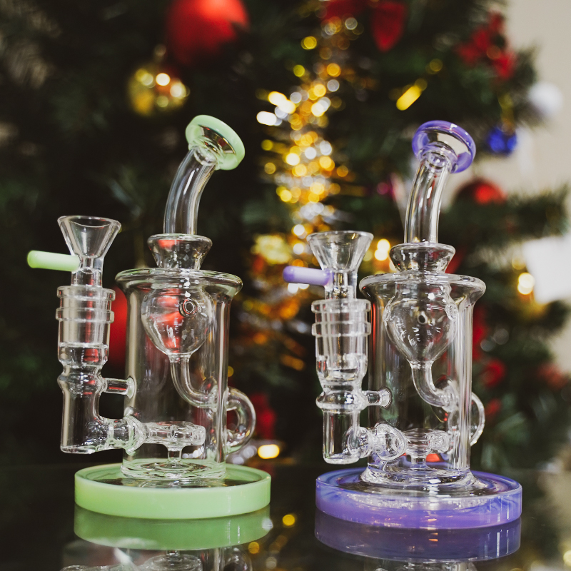 

Heady Klein Glass Water Bong Showerhead Perc 14mm Female Joint Recycler Torus Oil Dab Rigs Water Pipes With Bowl Hookahs XL-2071