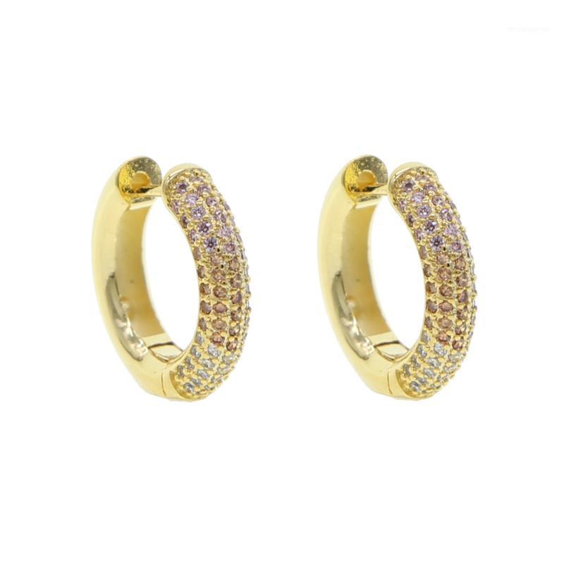 

medium cz huggie hoop earring gold color fashion women jewelry1