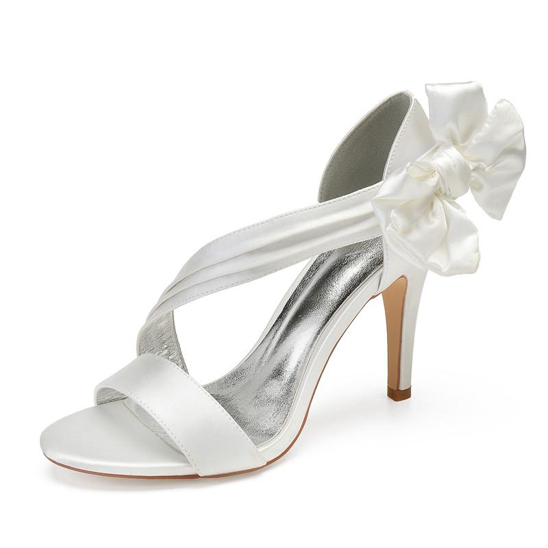 

High Heels Satin Women Wedding Sandals Shoes Open Toe Prom Evening Formal Party Ladies Dress Sandals with Bowknot, Black