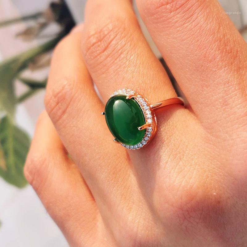 

Cluster Rings Jadery Ethnic Round Natural Green Jade Gemstone Crystal For Women 925 Sterling Silver Ring Wedding Band Fine Jewelry Gifts, Golden;silver