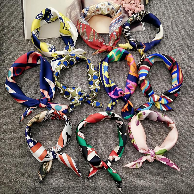 

Hot Sale Bandana Winter Silk Scarf Women 50*50 New 2020 Small Soft Squares Decorative Multi-functional Head Scarf Ladies Scarves