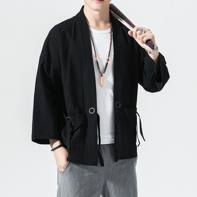 

2019 Summer Harajuku Men Sun Protection Clothing Kimono Casual Jackets Male Open Stitch Solid Chinese Style Mens Jacket Outwear1, Wine red