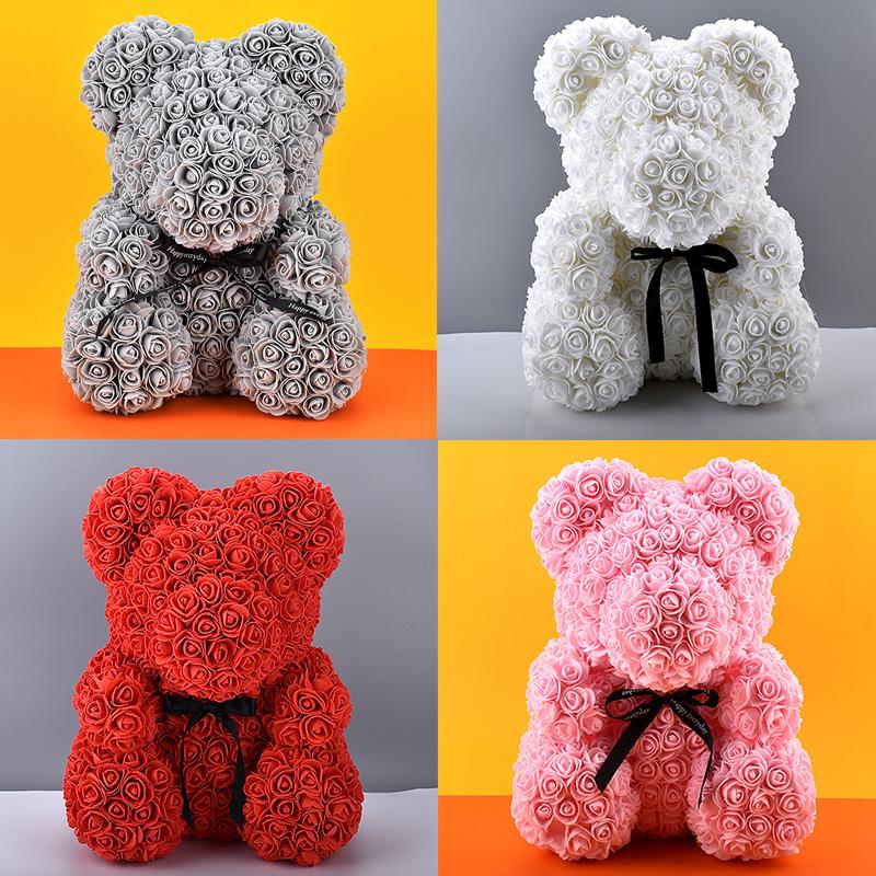 

6pcs Hot Sale 40cm Bear of Roses Artificial Flowers Home Wedding Festival DIY Cheap Wedding Decoration Gift Box Wreath Crafts, 40cm wine red