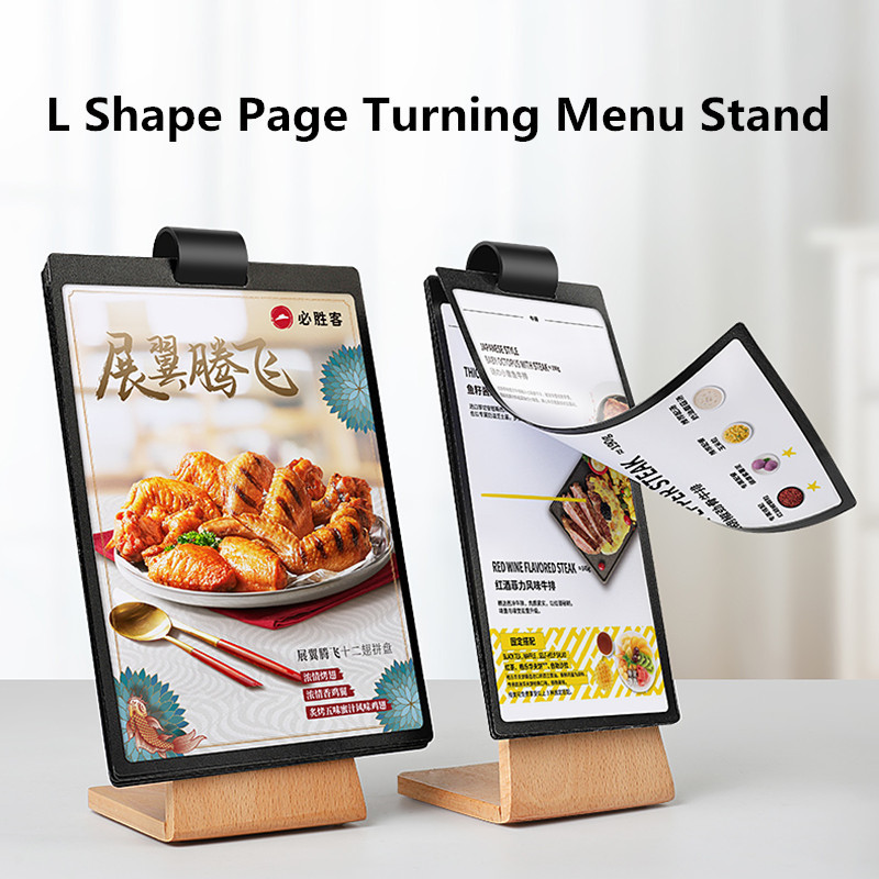 L Shape Page Turning Vertical Slant Back Wood Menu Sign Holder Picture Photo Frames Flyer Document Paper Display Stand-image-754955467