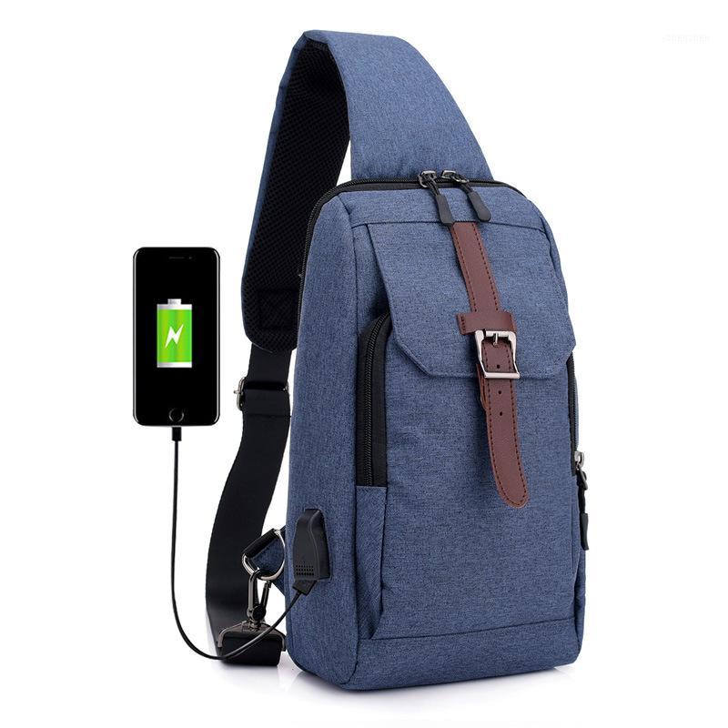 

Polyester chest bag men's casual shoulder bag USB Messenger simple wild multi-function outdoor1, Black